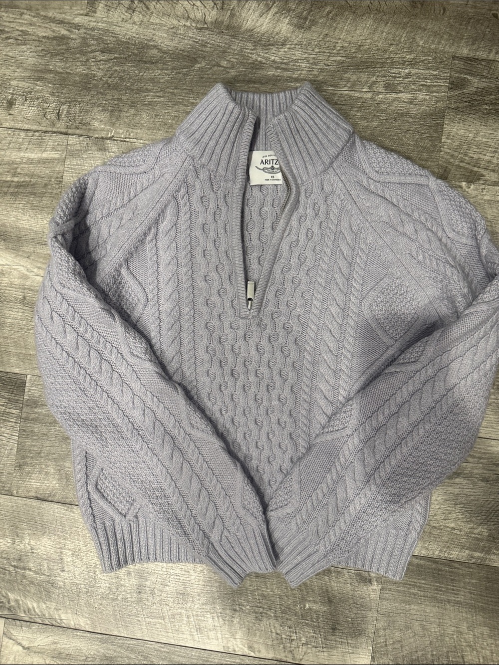 Aritzia Babaton Lavender Cable-Knit Half-Zip Sweater
